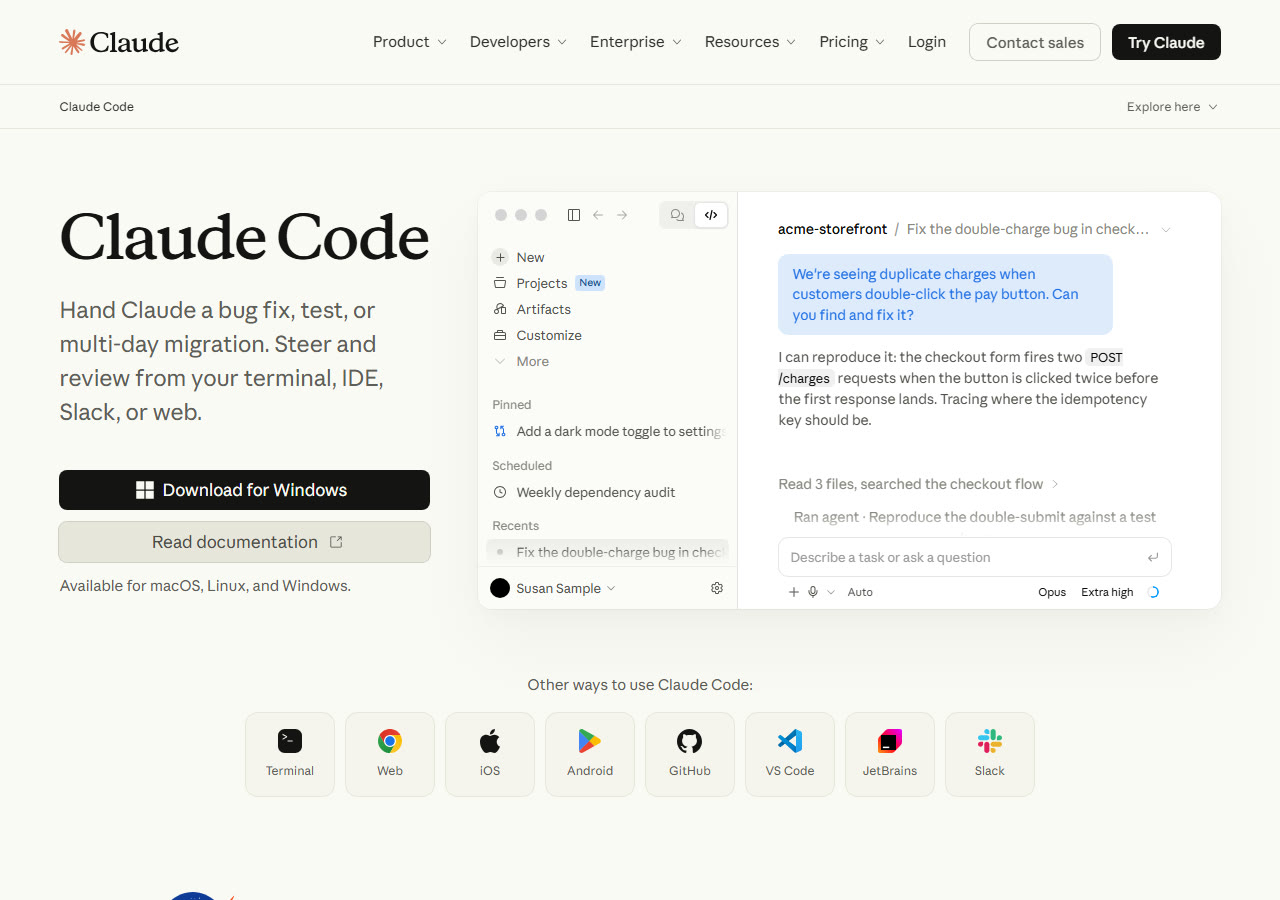 Claude Code homepage at claude.com, captured 29 October 2026