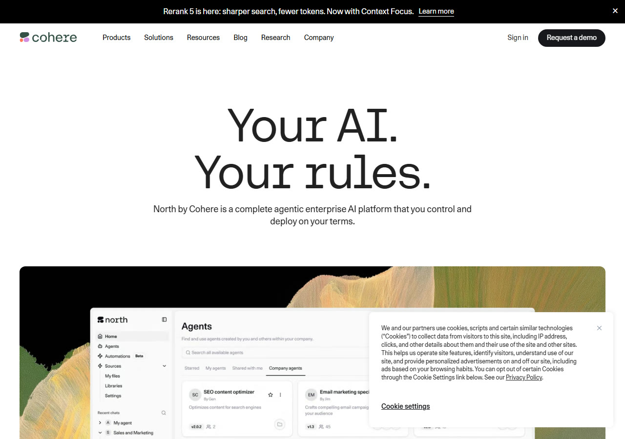 Cohere homepage at cohere.com, captured 29 October 2026