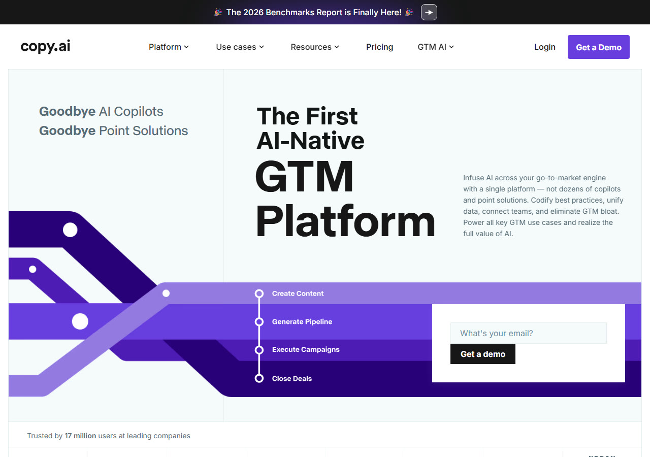 Copy.ai homepage at copy.ai, captured 29 October 2026