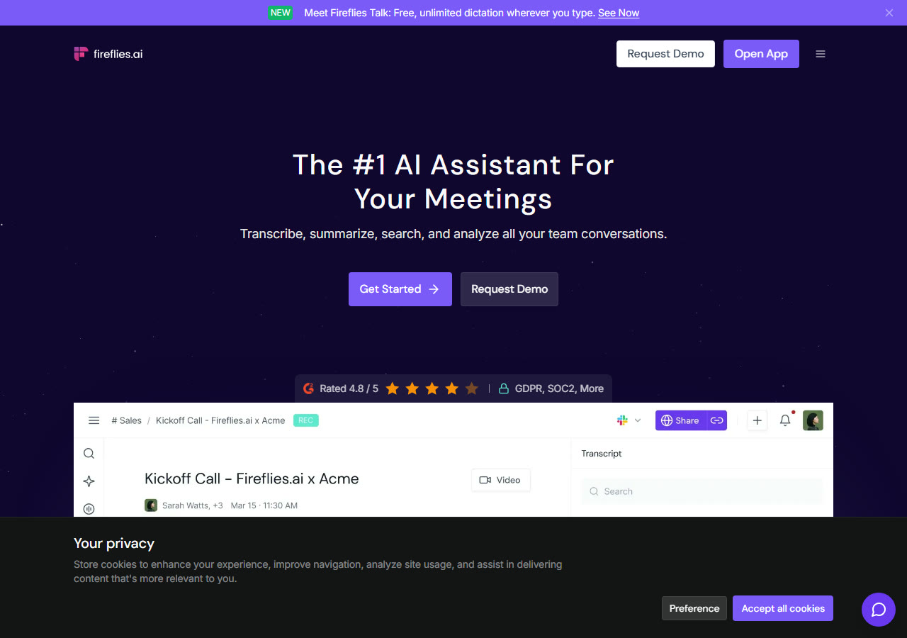 Fireflies.ai homepage at fireflies.ai, captured 29 October 2026
