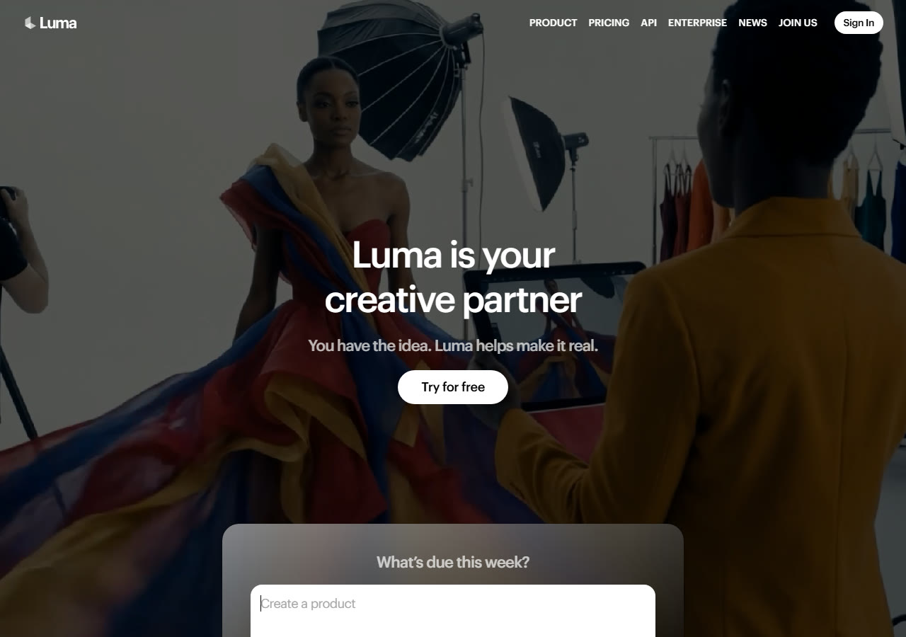 Luma AI homepage at lumalabs.ai, captured 29 October 2026