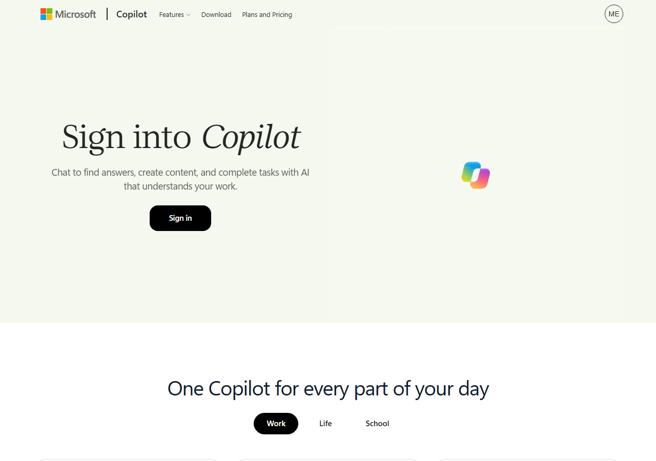 Microsoft Copilot homepage at copilot.com, captured 29 October 2026