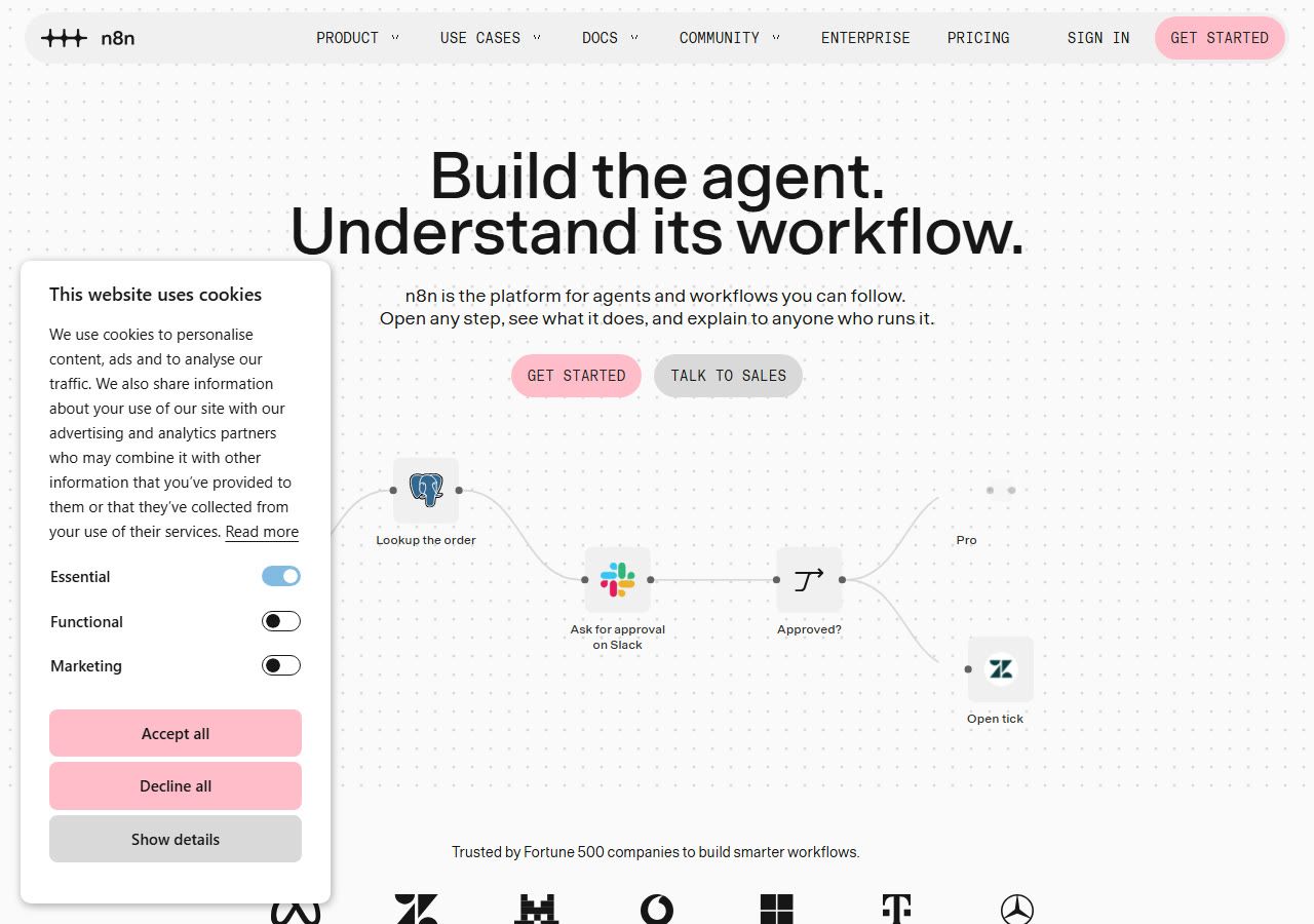 n8n homepage at n8n.io, captured 29 October 2026