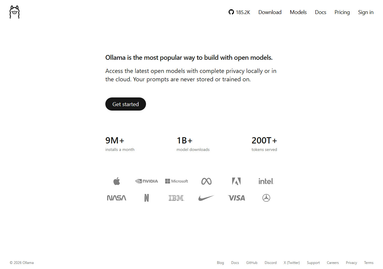 Ollama homepage at ollama.com, captured 29 October 2026
