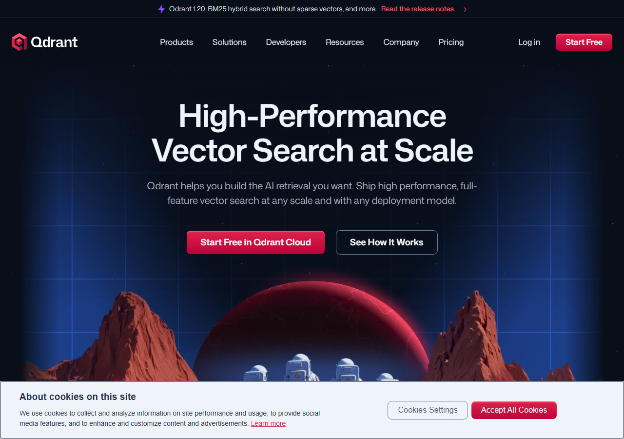 Qdrant homepage at qdrant.tech, captured 29 October 2026