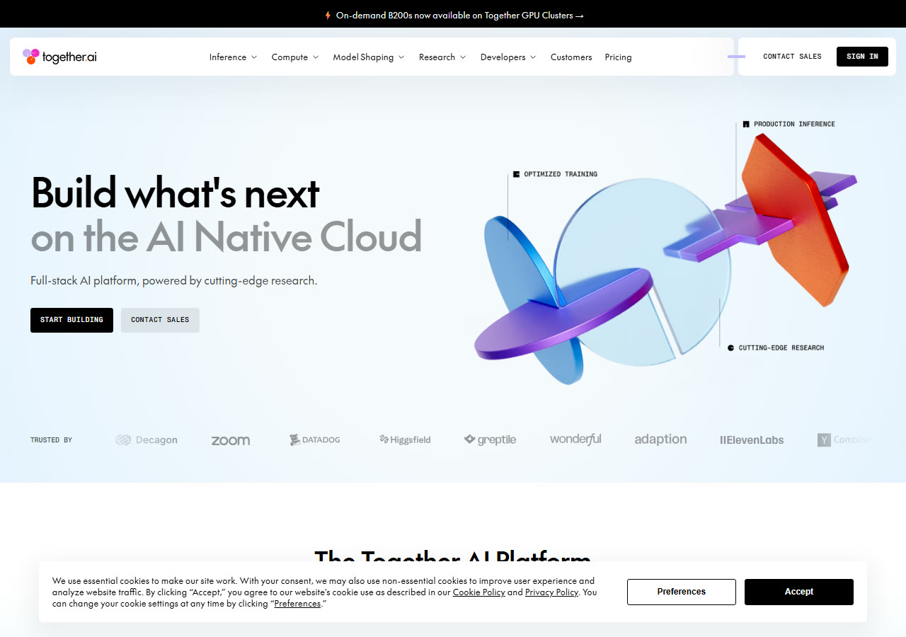 Together AI homepage at together.ai, captured 29 October 2026