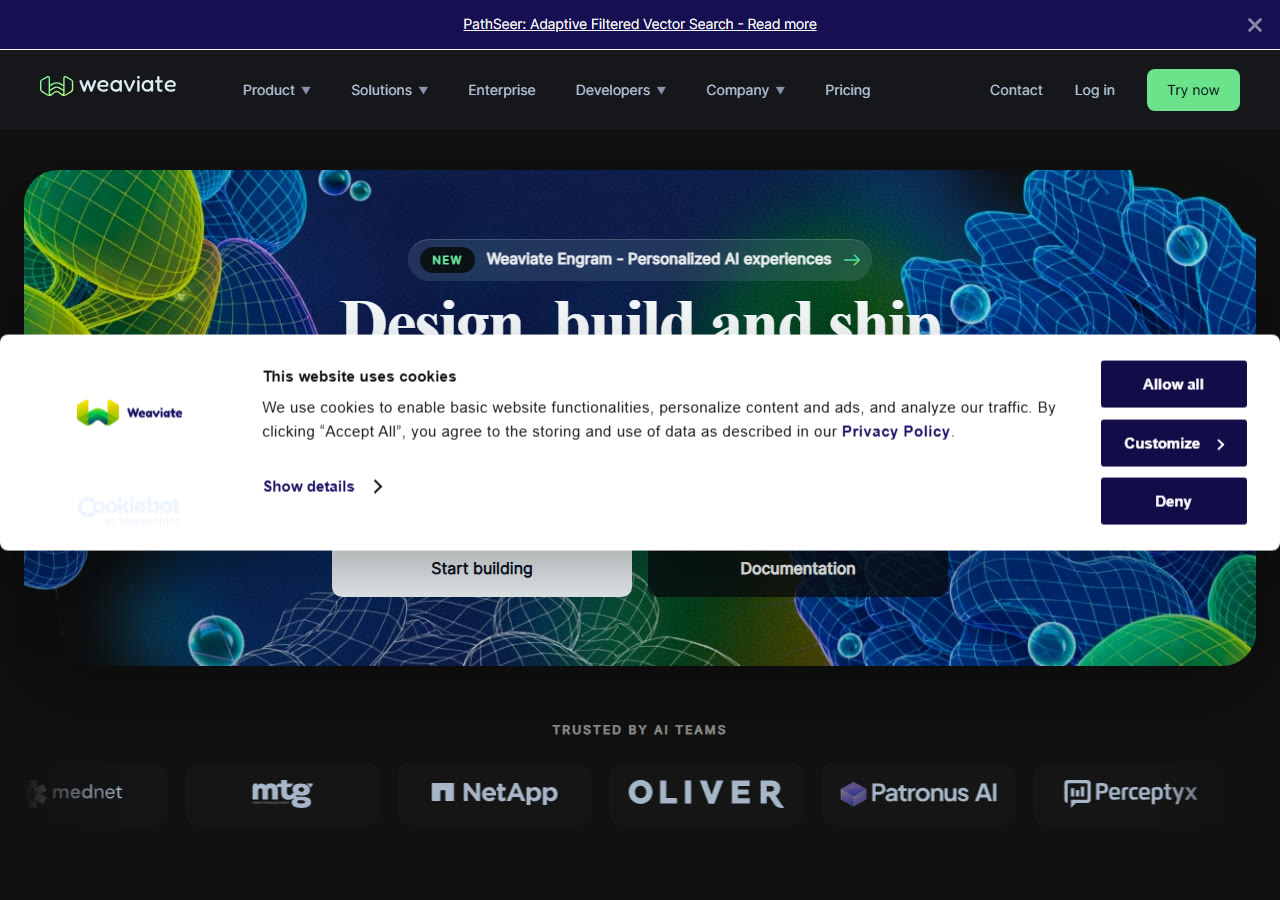 Weaviate homepage at weaviate.io, captured 29 October 2026