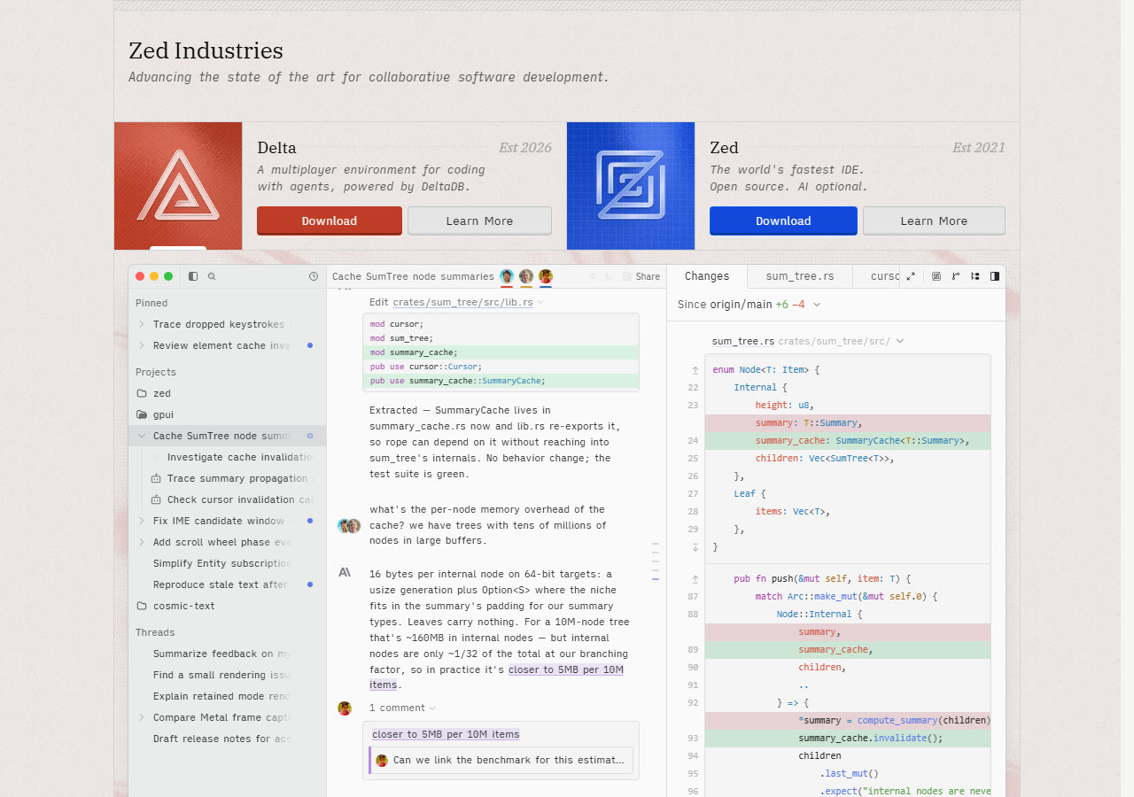 Zed homepage at zed.dev, captured 29 October 2026